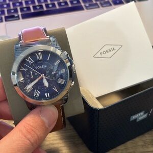 BRAND NEW FOSSIL Grant Chronograph Brown Leather Watch